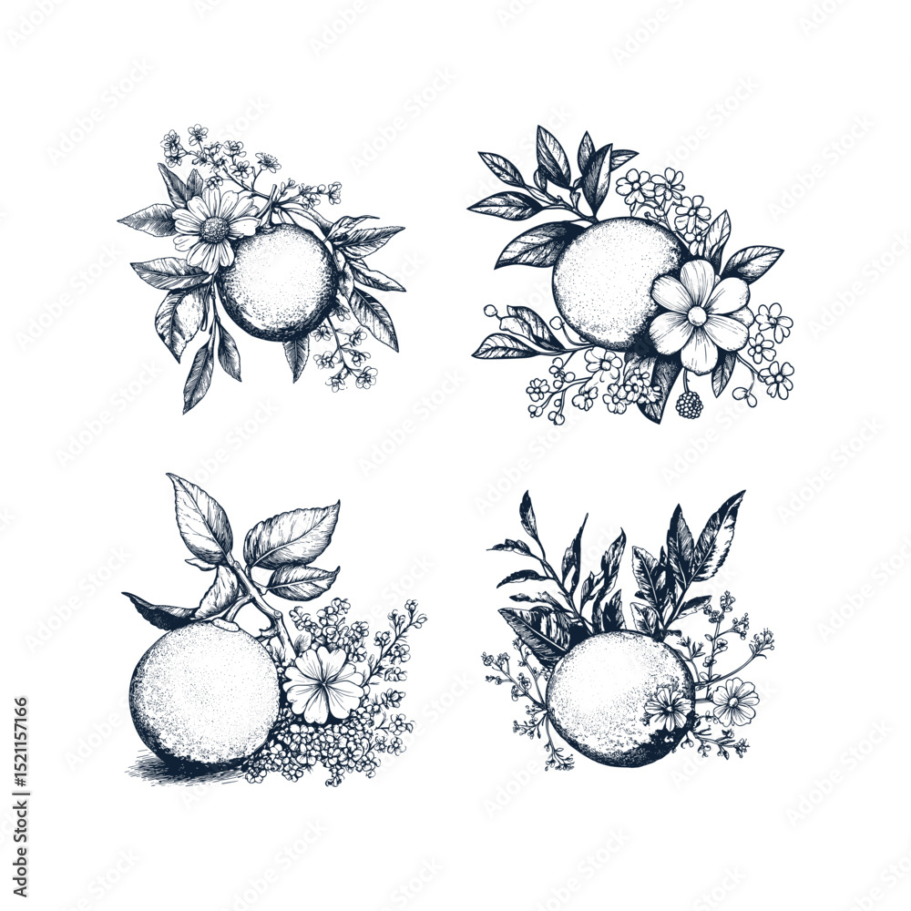 Fototapeta premium Citrus fruits engraving design vector template illustration