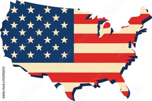 USA Map With Stars And Stripes Design.