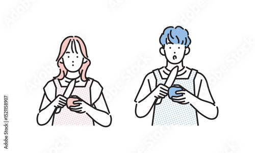 シンプル　イラスト　料理をする男性と女性 人物セット