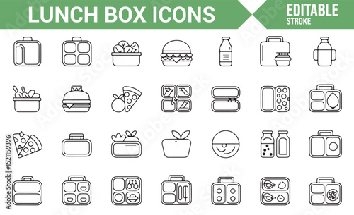 Collection of Icons for Lunch Containers and Snack Boxes in Food Design
