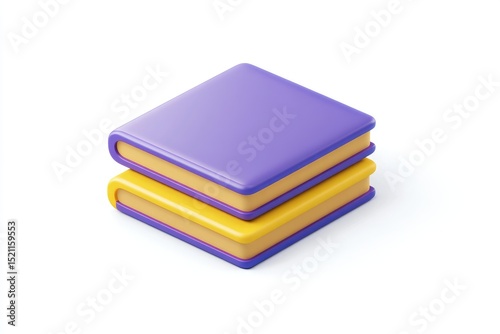 Two isometrically rendered books, one purple and one yellow, stacked atop each other on a white background.  They have rounded edges and a glossy finish