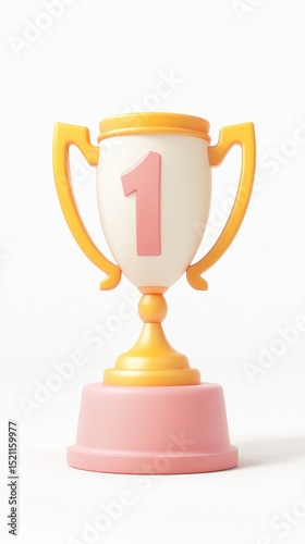 A pastel-colored, stylized 3D-rendered trophy with a large pink 