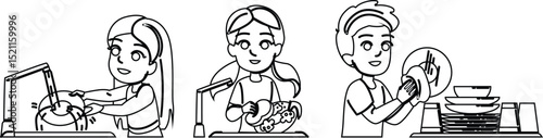 responsibility wash dishes kid vector
