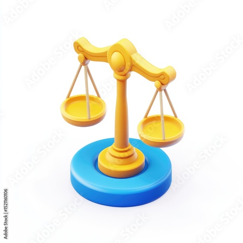 A 3D rendering of a golden scale on a blue circular base, symbolizing balance and justice