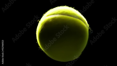 Close-up of a vibrant yellow tennis ball suspended in motion against a dark background