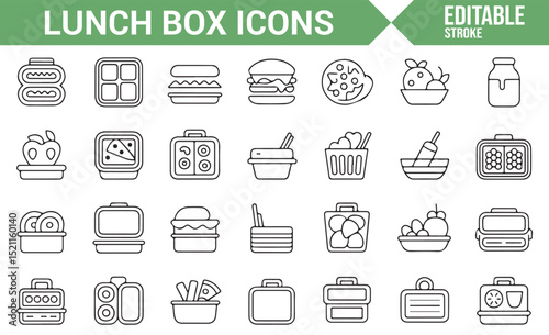 Icon Set for Packed Meals, Lunch Boxes, and Food Containers