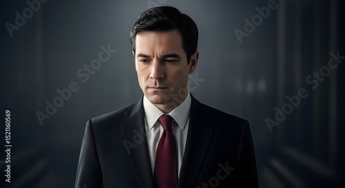 A portrait of a man in a suit exudes an aura of determination and confidence, perfectly blending professional attire with a striking gaze.
