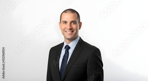 A sharp corporate headshot of a confident man in a suit, embodying professional composure with a warm smile and direct gaze. Perfect for business and corporate use.