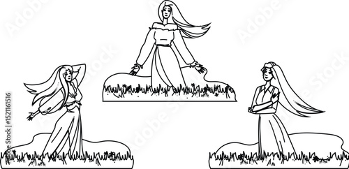breeze woman field hair blowing vector