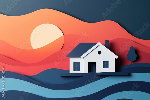 Different Home Architecture. Trendy Paper Collage Design of Residential Buildings