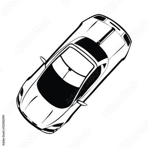 Top view sports car outline isolated on a white background. Best for poster design icon sign vector sketch freehand outline hand drawn picture sketchy silhouette illustration