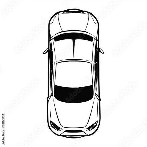 Top view car outline illustration isolated on a white background. Best for poster design icon sign vector sketch freehand outline hand drawn picture sketchy silhouette illustration