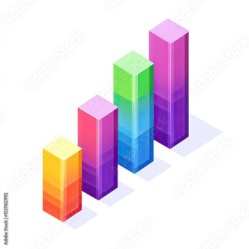 Four colorful, 3D bar graphs in isometric view, each with a gradient, rising in height Free Download Four colorful, 3D bar graphs in isometric view, each with a gradient, rising in height - GFXLoad