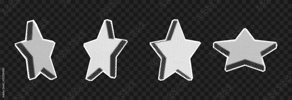 Obraz premium Vector set of halftone stars png. Halftone stars in retro pop art style for collage. Stars cut out of newspaper.