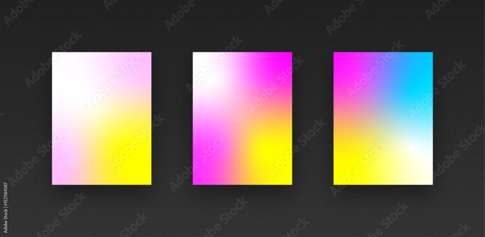 Naklejka premium Colorful vibrant gradient background template copy space set. Various color combination backdrop design. Smooth color gradation for screen, mobile apps, poster, or banner design