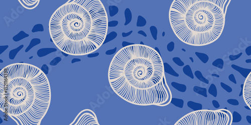 Seashells on a blue surface Seamless Pattern