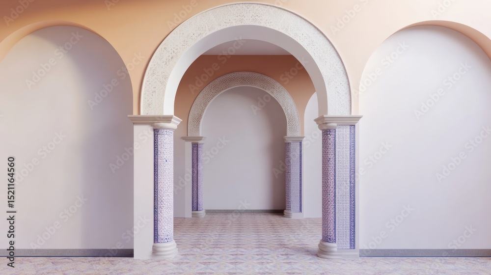 Fototapeta premium Interior arched hallway with decorative columns.
