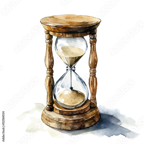 Hourglasses Time, watercolor vector, high quality, isolated on a white background.