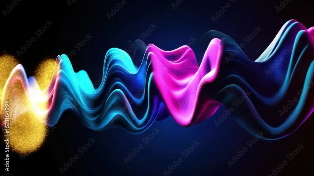 Vibrant Abstract Wave: Captivating digital art showcases a flowing, iridescent wave of color, with hues of blue, pink, and gold, creating a visually stunning and dynamic effect.