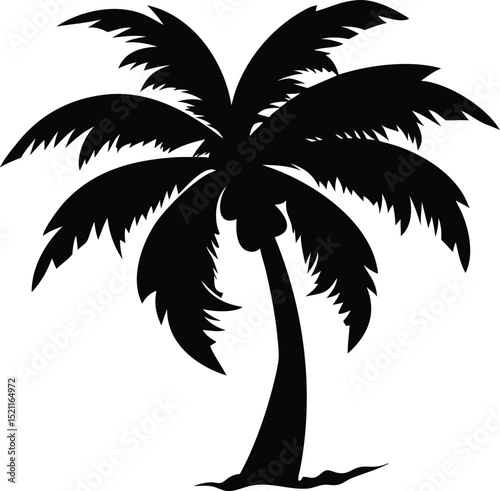 Palm Tree Silhouette Swaying in Wind – Tropical Vector EPS Art