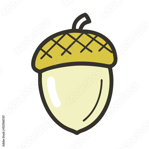 Acorn icon with green cap in modern hand-drawn style