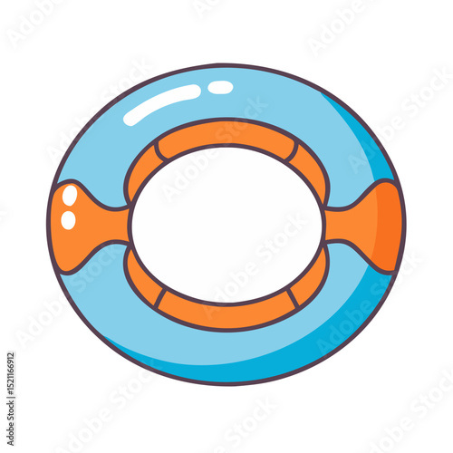 Blue and orange lifebuoy icon in cartoon flat style