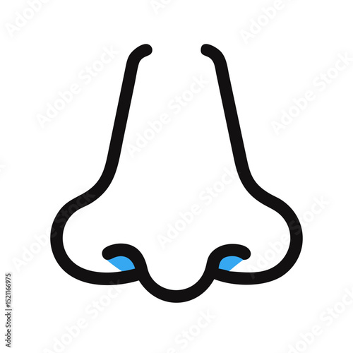 Cartoon nose icon in outline style with blue nostrils