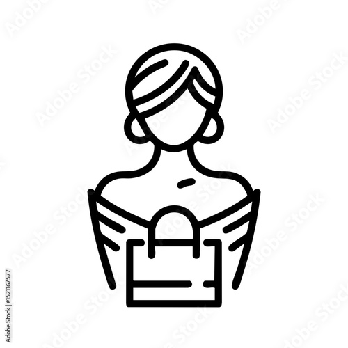 Woman in off-the-shoulder drs line drawing in black and white eleant stance with minimal details
