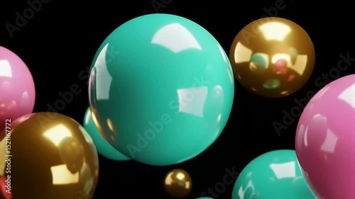 Colorful glossy spheres in a dark background, showcasing reflections and depth perception