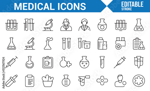 Collection of Medical and Laboratory Tools Icons for Health Professionals