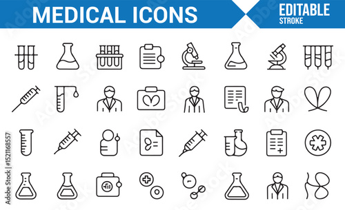 Icon Set Representing Healthcare, Medicine, and Medical Procedures