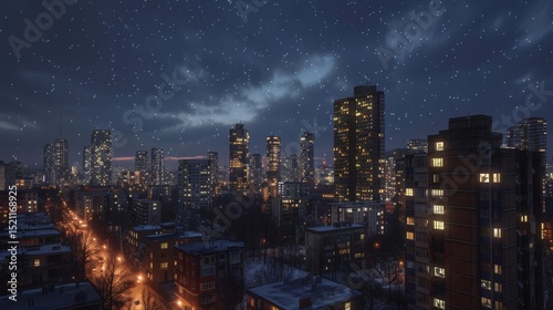 Wallpaper Mural The city at night, with its dazzling lights and skyscrapers shining against the soft backdrop of a starry sky Torontodigital.ca