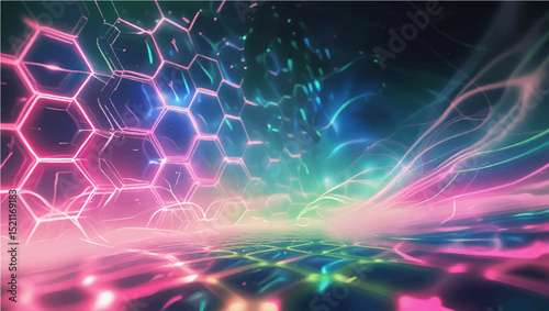 Abstract purple background with glowing blue lines and energetic fractal wave patterns