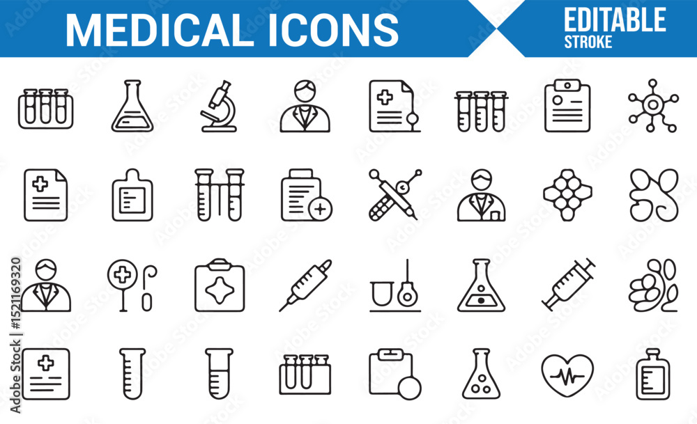 Naklejka premium Simple Medical Icons Representing Doctors, Nurses, and Medical Instruments