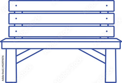 Blue Outline Illustration of a Simple Park Bench or Outdoor Seating Furniture