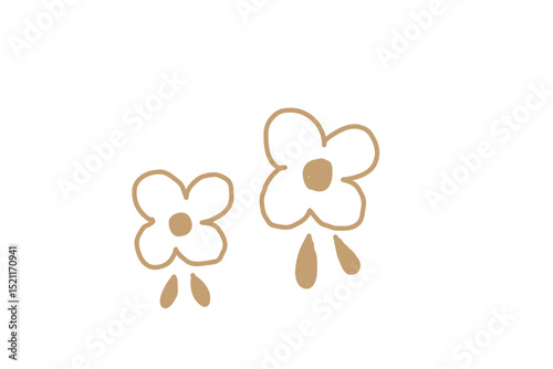 北欧風の手描き花イラスト　金