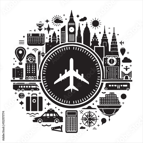 Global Travel Airplane, Cityscapes, and World Exploration