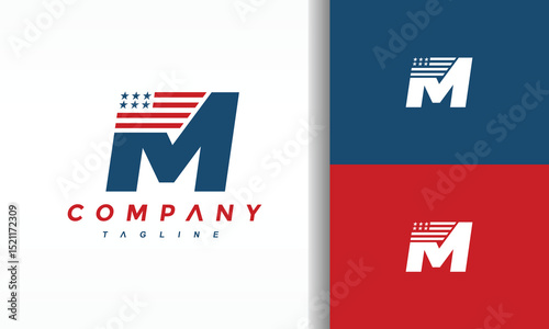 letter M american flag logo