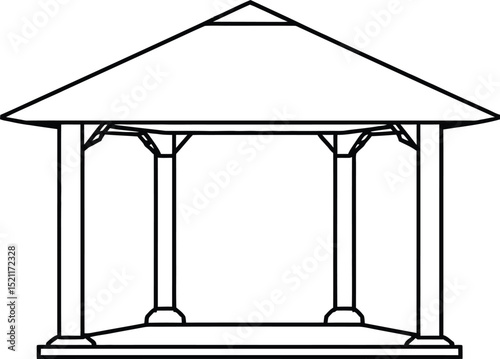 Outline Illustration of an Outdoor Hexagonal Gazebo with a Pyramid Roof and Support Columns