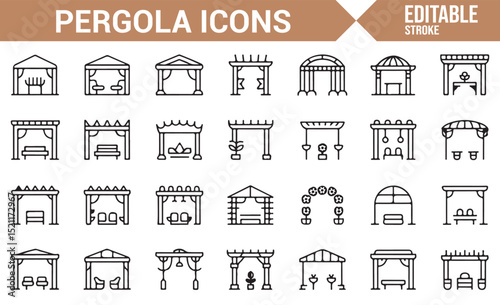 Collection of Pergola and Garden Structure Icons for Landscaping Projects