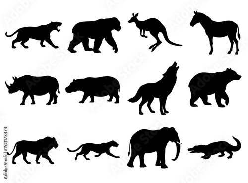 wild animal silhouette vector set