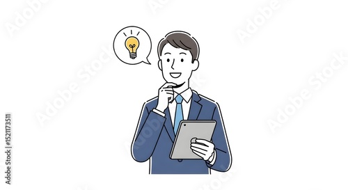An inspired business man pondering a creative business idea and looking for the right decision.