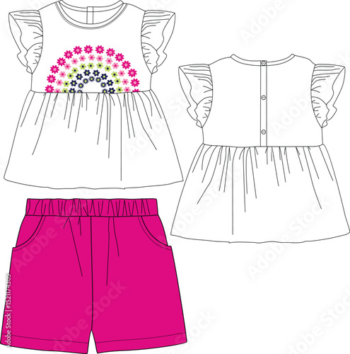 girls frocks with shorts  illustrations vector art