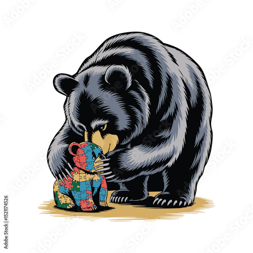 The bear is playing with a puzzle toy vector