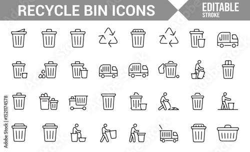 Recycle and Waste Disposal Icons for Environmental Sustainability