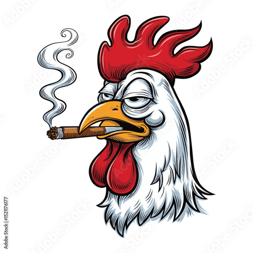 Chicken smoking a cigarette vector art illustration