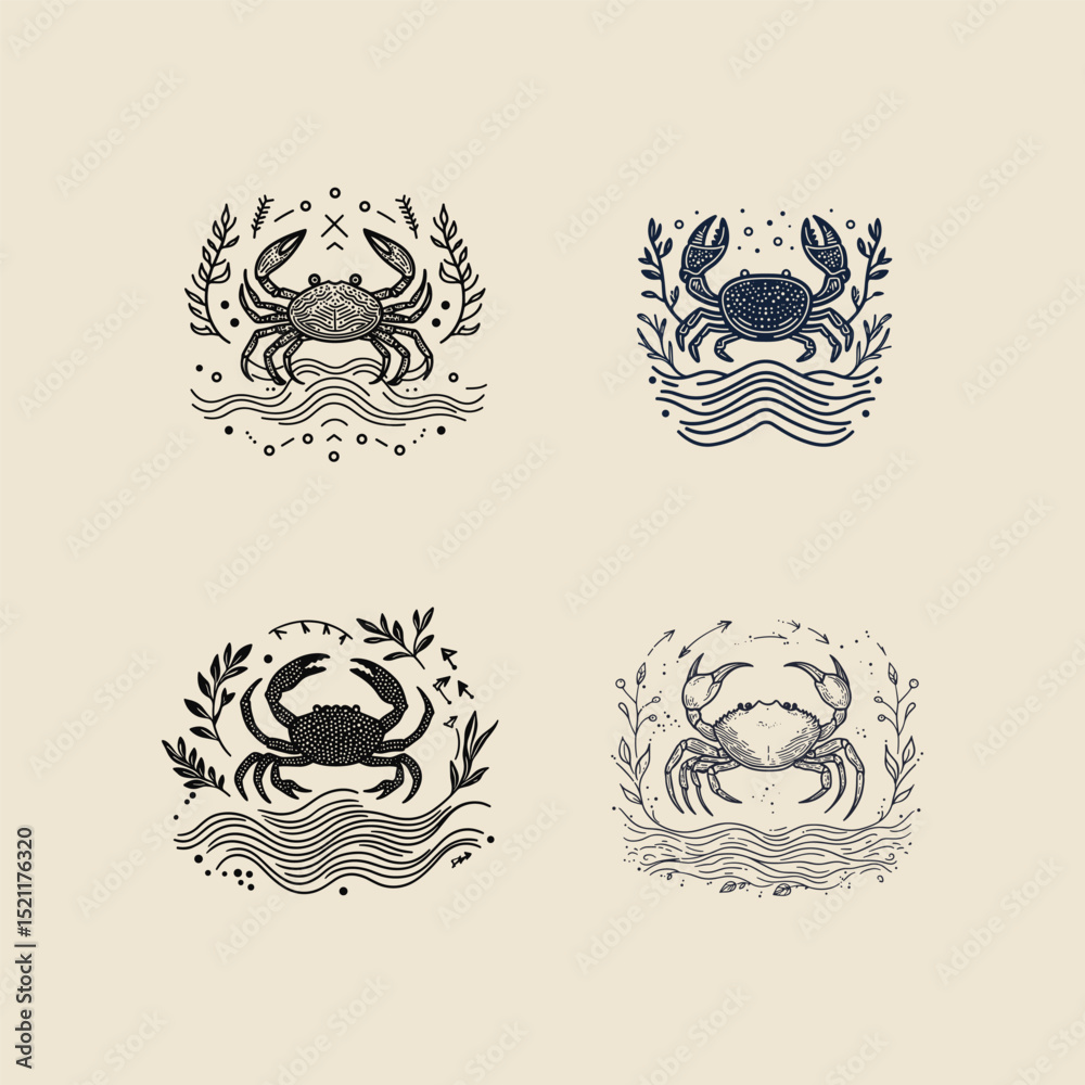 Naklejka premium Crab with wavy lines flow design vector template illustration