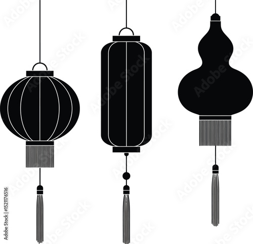 chinese lantern silhouettes hanging with tassels stylish festival design