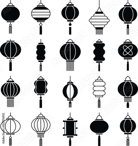 classic chinese lantern icon with tassels for festival celebrations