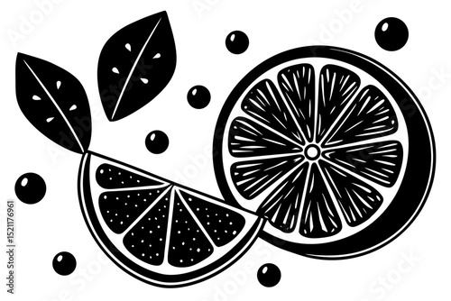 This charming illustration features a whole orange and two slices, rendered in a simple, hand-drawn style with a cheerful, refreshing vibe vector art design 